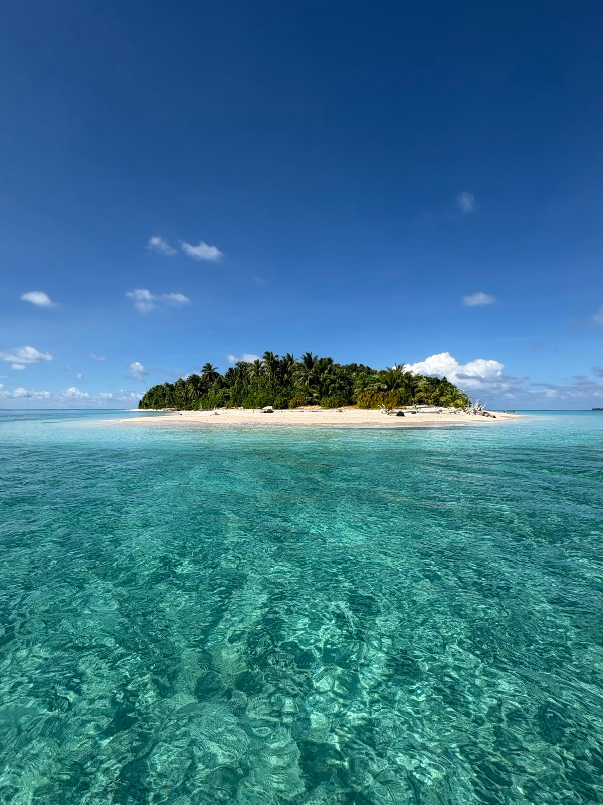 Small tropical island surrounded by clear lagoon water in Tuvalu.